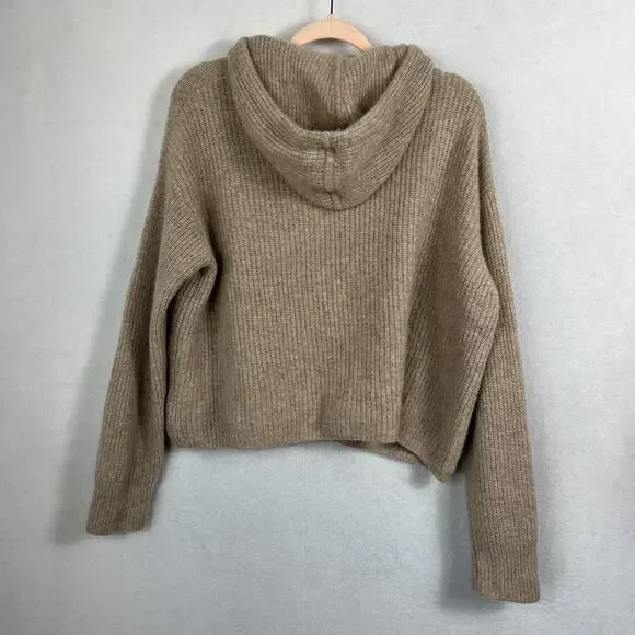 Quince Women's Size L Oatmeal Mongolian Cashmere Fisherman Pullover Hoodie - Picture 2 of 9